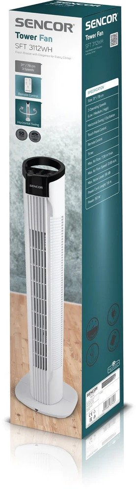 Ventilator kolonë Sencor SFT 3112WH, 50 W, me telekomandë, i bardhë