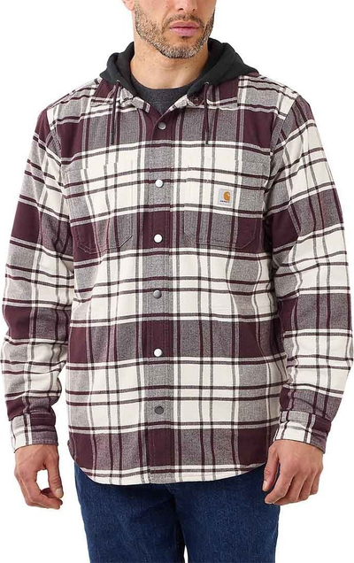 Xhaketë flanel Carhartt Hooded, fleece e brendshme, me kapuç, bezhë e kuqe e errët, L