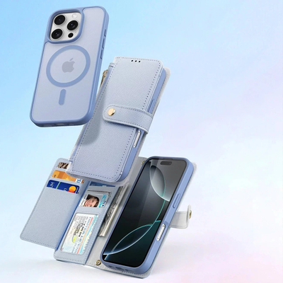 Kallëp‑portofol DUX DUCIS Lawa Series për iPhone 16 Pro Max, 2 në 1, MagSafe, blu