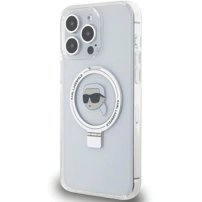 Kapak telefoni Karl Lagerfeld KLHMP15LHMRSKHH, iPhone 15 Pro 6.1", MagSafe me unazë mbajtëse, i bardhë