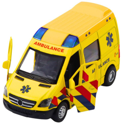 Makinë ambulancë lodër metalike, 1:32, drita dhe tinguj, e verdhë