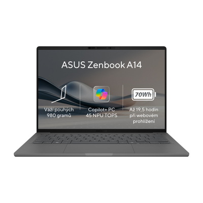 Laptop ASUS Zenbook A14, Snapdragon X Elite, 14", 16GB RAM, 512GB SSD, gri