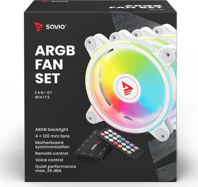 Ventilatorë për kasë Savio FAN-01, 120mm, ARGB, të bardhë