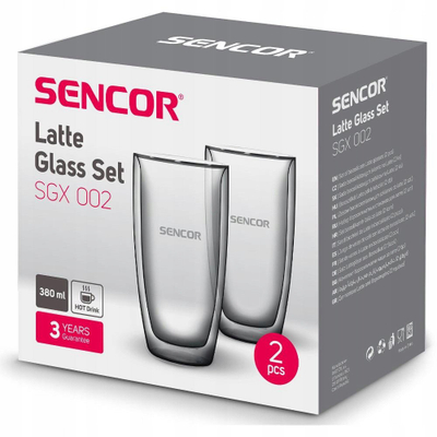 Set gotash latte Sencor SGX 002, 380 ml, qelq borosilikat, transparente