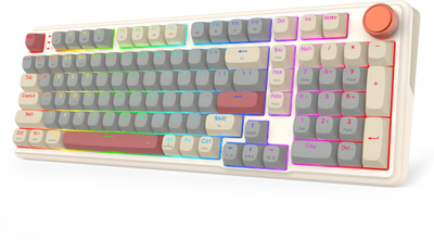 Tastierë mekanike Redragon Eisa 100 K768WGR WL, wireless Bluetooth 2.4GHz, RGB, gri bezhë