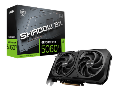 Kartë grafike MSI GeForce RTX 5060 Ti Shadow 2X OC Plus, 16GB GDDR, PCI Express, e zezë