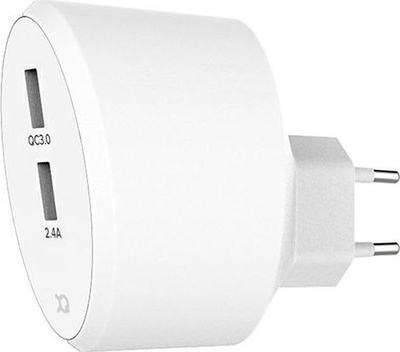 Karikues muri Xqisit Wall Charger 2.4A, Dual USB QC 3.0, i bardhë