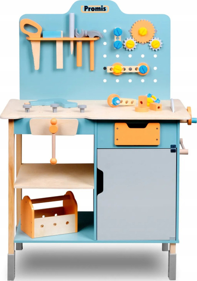 Set pune druri për fëmijë Promis Wooden Tool Set, me vegla, shumëngjyrësh
