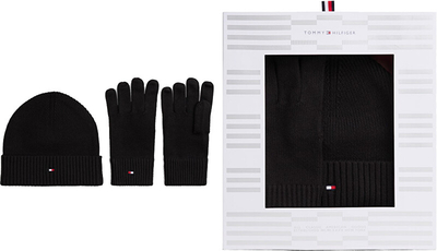 Set për meshkuj Tommy Hilfiger, kapele + doreza, i zi