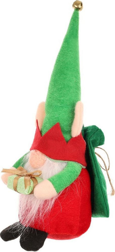 Figurinë dekorative Saska Christmas xhuxh, 28 cm, me zile, jeshile me të kuqe