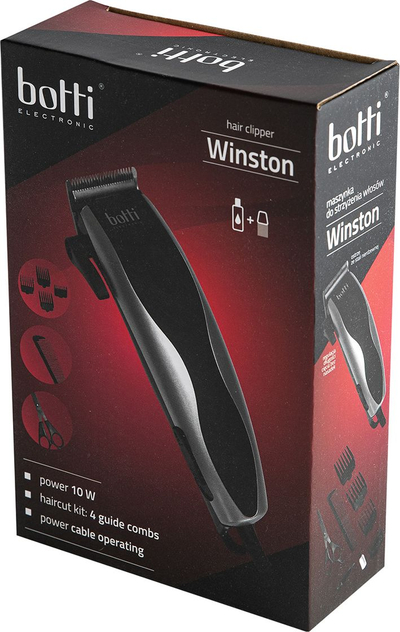 Машинка за шишање Botti Winston, 10W, со кабел, црно-сребрена