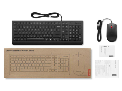 Set tastierë dhe mi Lenovo Essential Wired Combo, me kabllo USB, tastierë madhësi e plotë, i zi