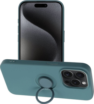 Маса Forcell Silicone Ring за iPhone 15 Pro, со држач-прстен, мат зелена