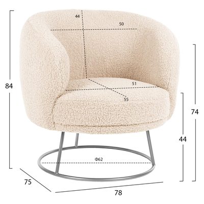 Kolltuk Arien 78x75x84Hcm (HM8403.23), bardhë/ argjendtë