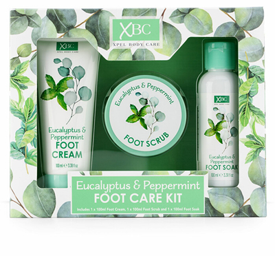 Set për kujdes të këmbëve Xpel Eucalyptus & Peppermint, Skrab për këmbë 100 ml + Krem për këmbë 100 ml + Larës për këmbë 100 ml