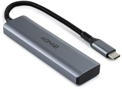 USB Hub Lindy me 4 porta USB 3.2 Gen 2 Type C, 10Gbps, Plug and Play, gri