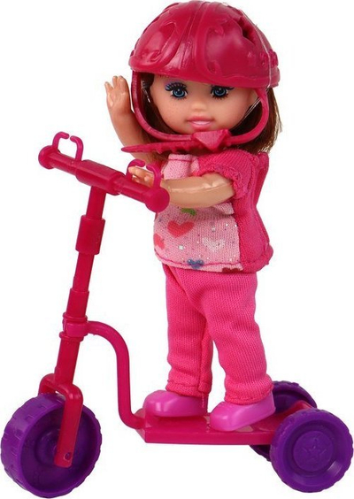Set kukullash Leantoys, 2 kukulla, me aksesorë skuter dhe skateboard, shumëngjyrësh