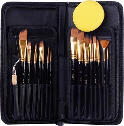 Set furçash pikture H&amp;B 18 në 1, fije najloni, me këllf, i zi