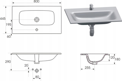 Lavabo Cersanit Moduo 80 K116-044, 80 cm, qeramike, e bardhë
