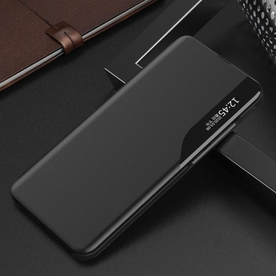Mbulesë telefoni Clear View Eco Leather, për Xiaomi Poco X4 NFC 5G, funksion qëndrimi, e zezë