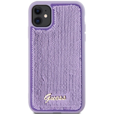 Këllëf telefoni Guess Sequin Script Metal për iPhone 11, TPU, me shkëlqim, lejla