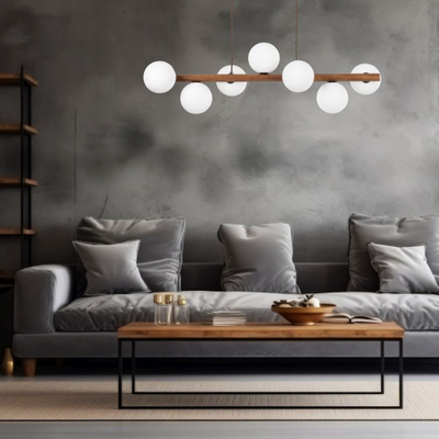 Llambë varëse TK Lighting Estera Wood 10272, dru arre, glob xhami të bardhë