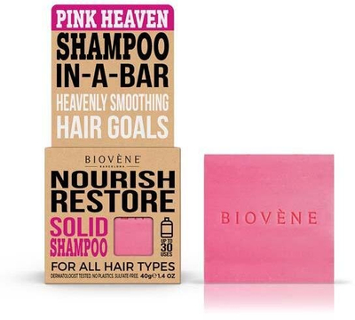 Shampo solide për flokë Biovene Pink Heaven, ushqyese, 40 g, rozë