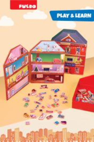 Lodër magnetike Puedo Build Your House, 33x24x5.5 cm, karton dhe shkumë EVA, shumengjyrëshe