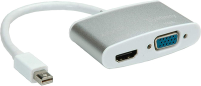 Kabllo adaptor Roline 12.03.3161, Mini DisplayPort në HDMI VGA, 0.1m, ngjyrë argjendi
