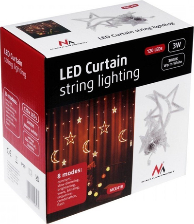 Perde dritash LED Maclean MCE418, 3m, 8 mënyra drite, e bardhë e ngrohtë