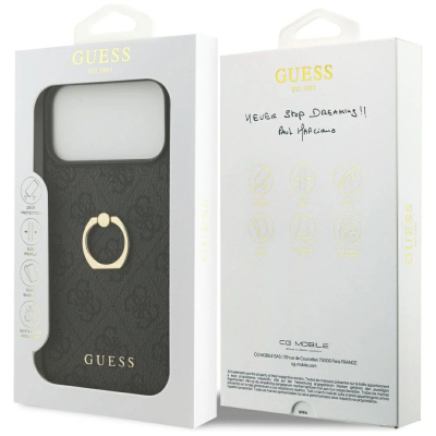 Mbrojtëse telefoni Guess Hardcase 4G Ring Stand, për iPhone 17 Pro Max, me unazë, e zezë