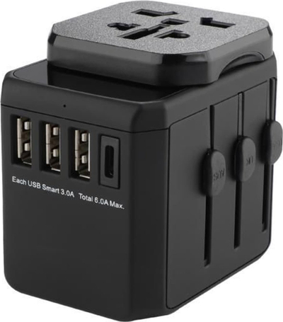 Adaptor universal udhëtimi Microconnect MC-TRAVELADAPTER3, 3x USB-A, 1x USB-C, i zi
