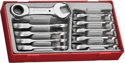 Set çelësash ratchet Teng Tools, 10 copë, 10-19 mm, ngjyrë metal