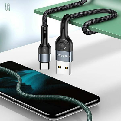Kabllo karikimi Usams U55, USB në USB-C, 2A, 1m, jeshile