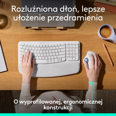 Maus wireless Logitech ERGO M575S, me trackball, ergonomik, i bardhë