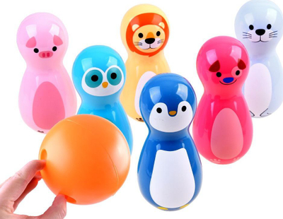 Lodër bowling për kalamoj Colorful Animal, 6 birila, me zëra, shumëngjyrëshe