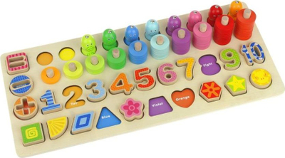 Puzzle druri edukativ Five in Onenese, numra dhe forma, me lojë peshkimi, shumëngjyrësh