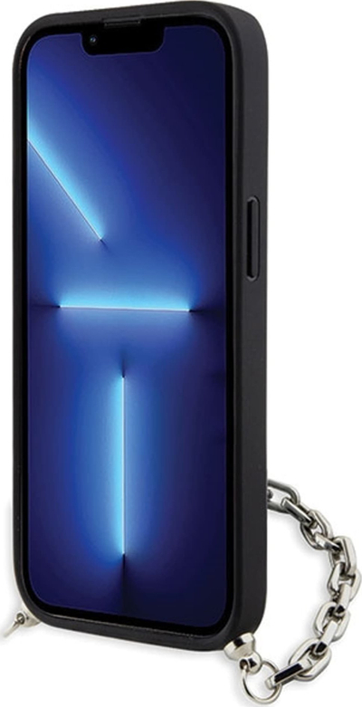 Futrollë telefoni Karl Lagerfeld KLHCP14SSACKLHPG për iPhone 14, hardcase Saffiano, me zinxhir, argjendtë