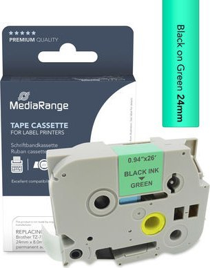 Kasetë etiketime MediaRange MRBTZ751, 24mm, 8m, tekst i zi në sfond jeshil
