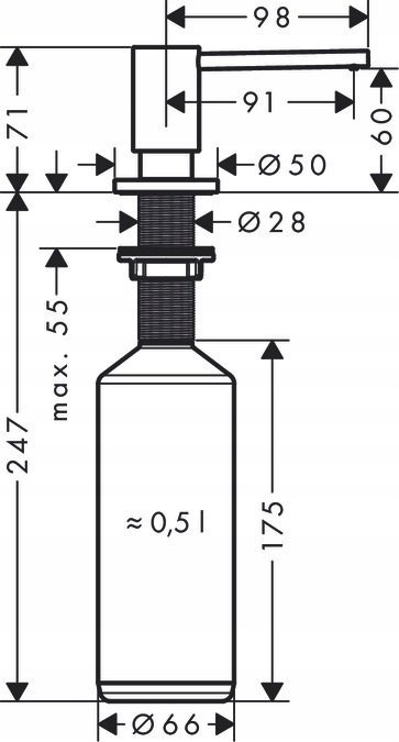 Dozues lavamani Hansgrohe A41, 500ml, metal, krom me shkëlqim
