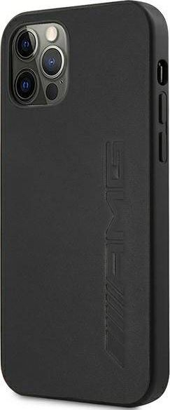 Mbulesë telefoni Mercedes AMG Hardcase Leather për iPhone 12 Pro Max, lëkurë natyrale, e zezë