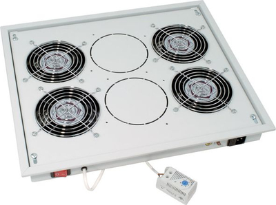 Panel ventilimi Triton për raft 19", 4 ventilatorë 60W, termostat bimetalik, gri