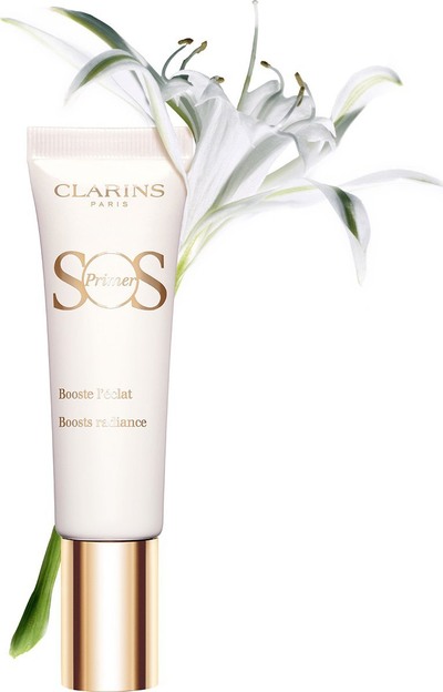 Primer fytyre Clarins SOS Primer White, hidratues, për shkëlqim, i bardhë