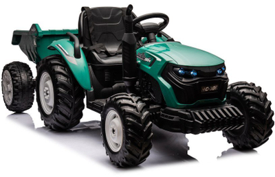 Traktor elektrik për fëmijë LEAN Toys HC-306, 24V, me rimorkio, jeshil i errët