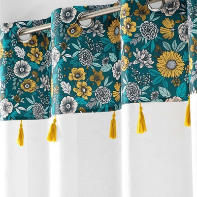 Perde BohoFlora Curtain, 140x240 cm, me unaza metalike, e bardhë