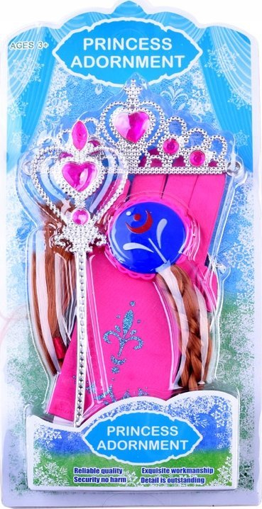 Set princeshë Fairytale ZA3967, kurorë dhe skeptër, aksesorë flokësh, rozë