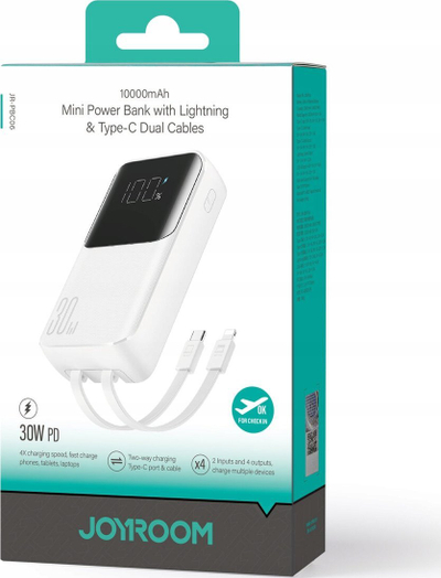 Powerbank Joyroom JR-PBC06, 10000mAh, 30W, kabllo USB C dhe Lightning të integruara