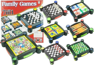 Lojë tavoline Family Games 7 in 1, set 7 lojëra, për 2 4 lojtarë, shumëngjyrëshe