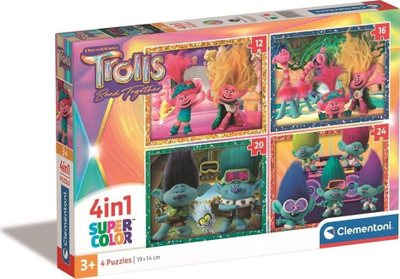 Puzzle 4 në 1 Clementoni Super Color Trolls 3, 12 24 copa, shumëngjyrësh