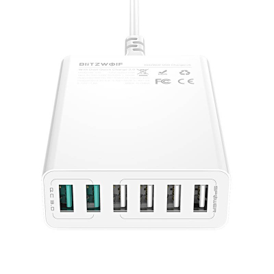 Karikues 6x USB Blitzwolf BW-S15, QC 3.0, 60 W (i bardhë)